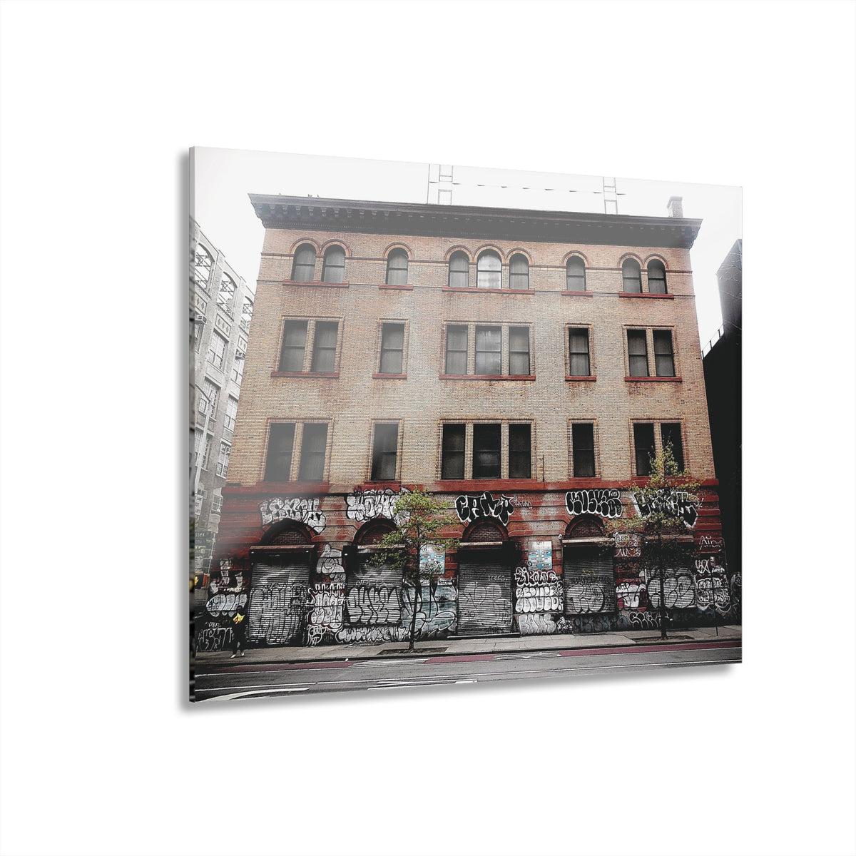 Urban Graffiti Photo Wall Art - Street Level Tagged Building  Acrylic Print