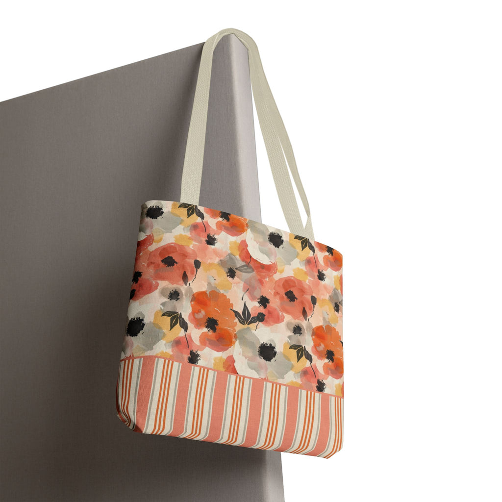 Floral Watercolor Stripe Tote Bag – Peach Blossom Beach and Market Bag