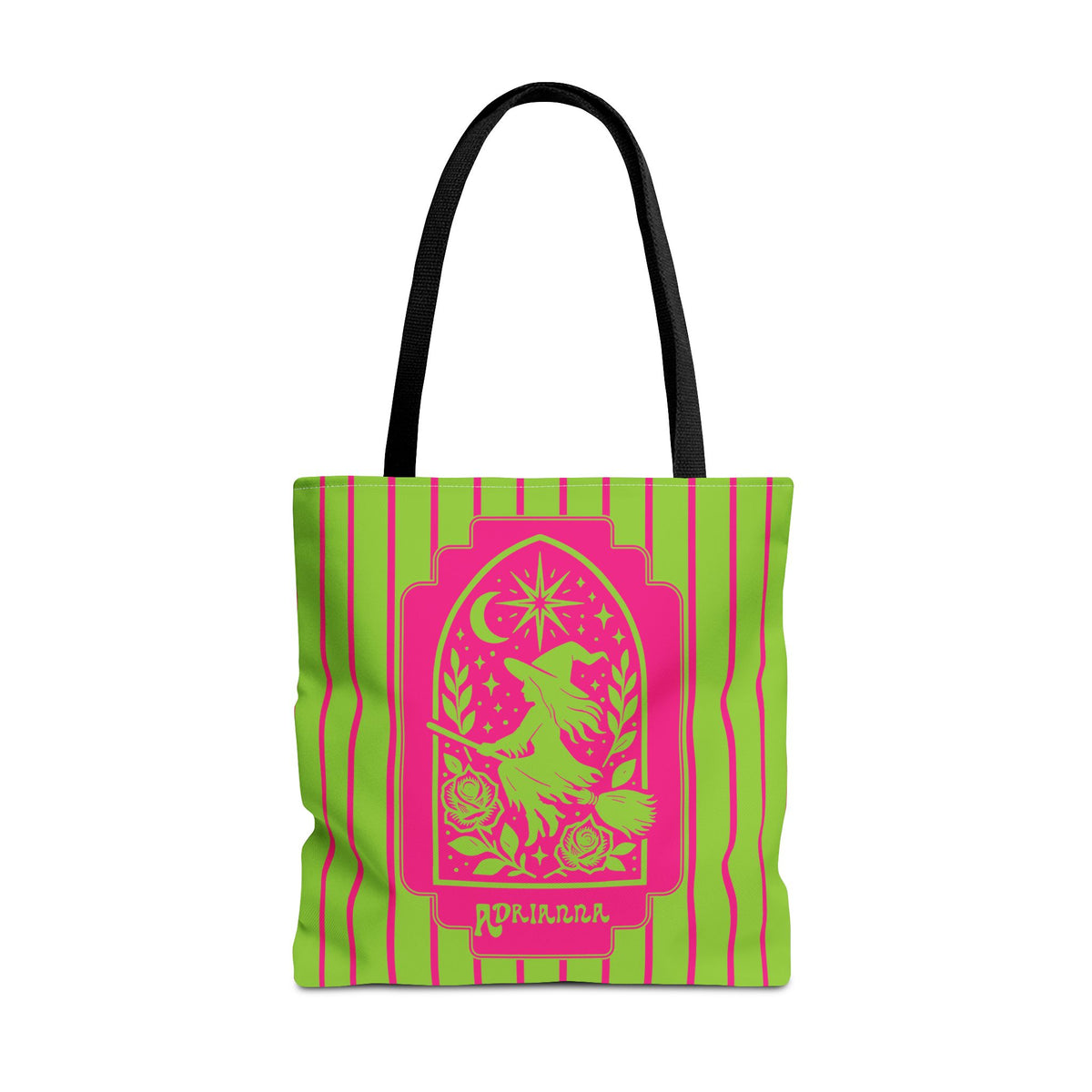 Witch Tarot Tote Bag - Neon Green and Pink Mystic Witch Design