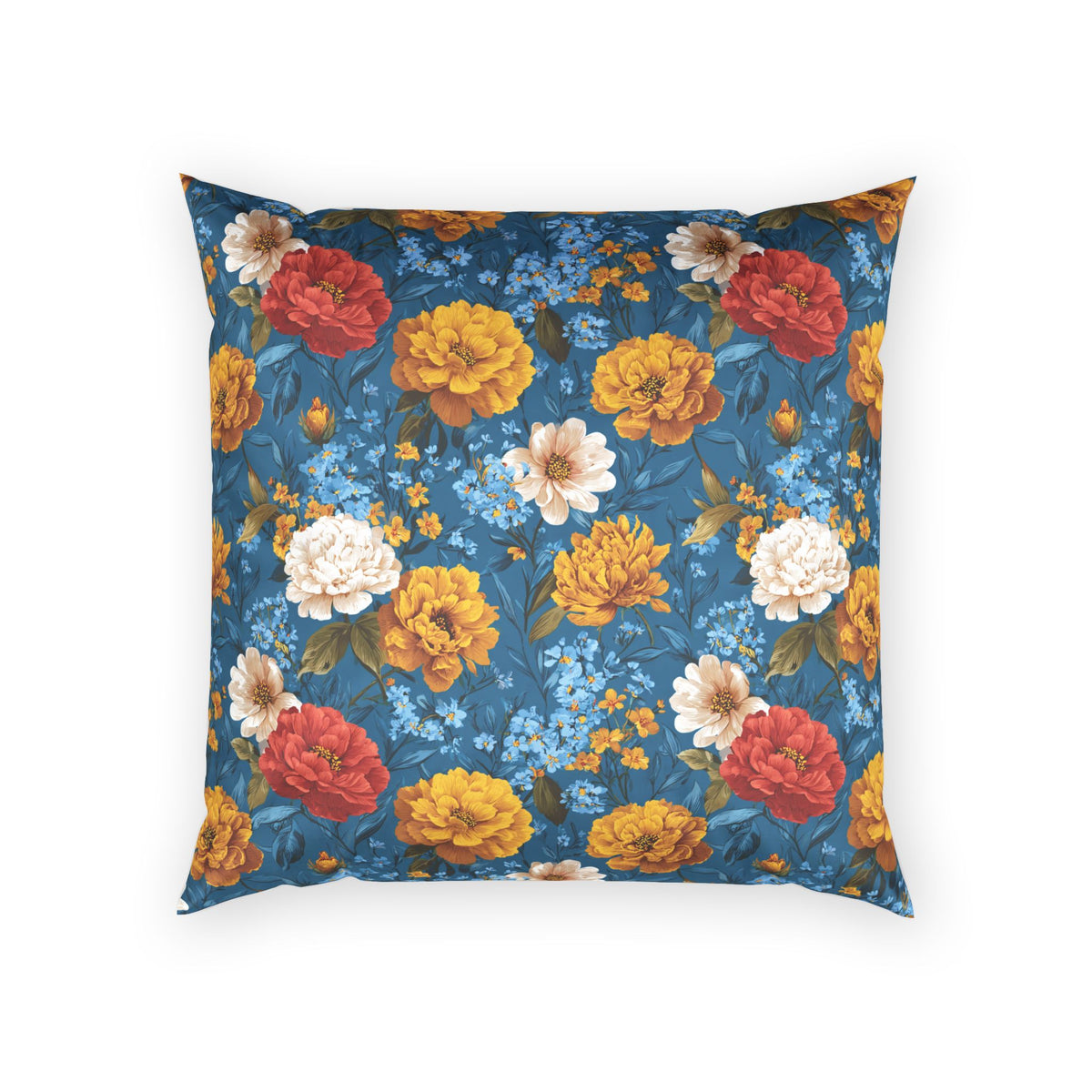 Velvet Floral Pillow - Vivid Blue Vintage Garden Decorative Pillow