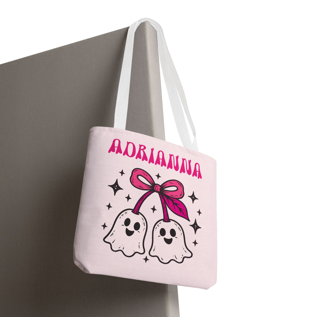 Pink Cute Ghost Cherries Tote Bag - "Spooky and a Cutie" Personalized Halloween Tote
