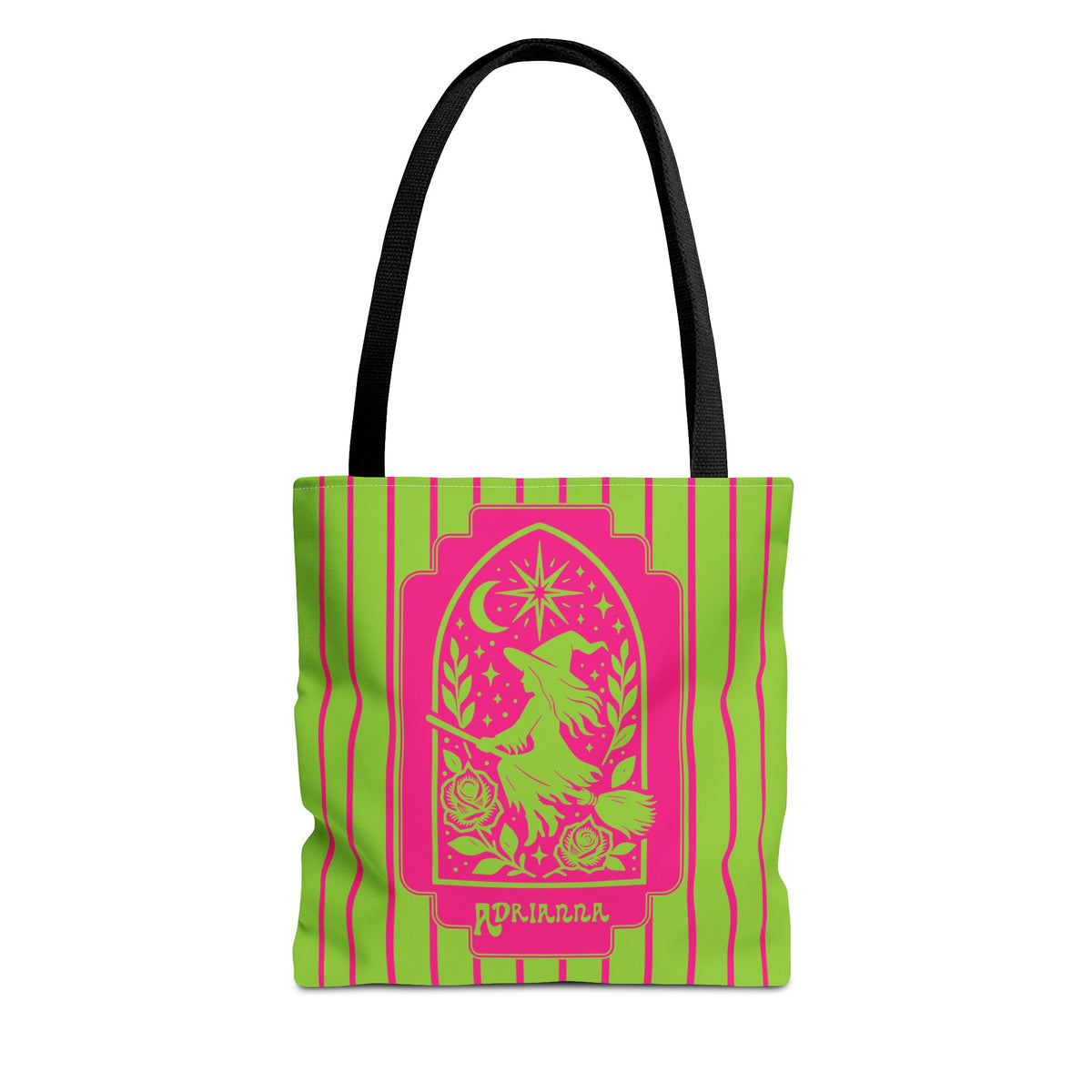 Witch Tarot Tote Bag - Neon Green and Pink Mystic Witch Design