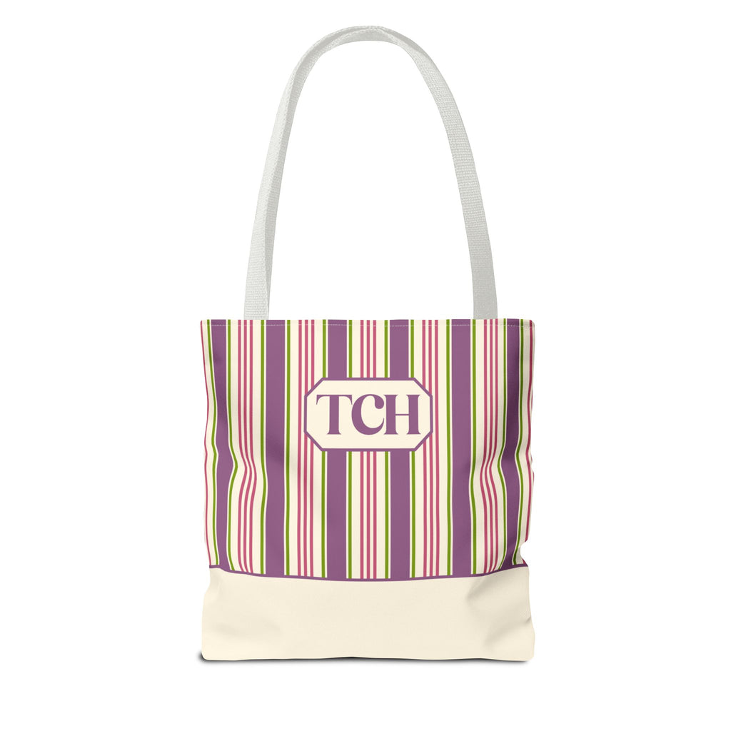Colorful Striped Tote Bag – Personalizable Purple Pink and Green Tote