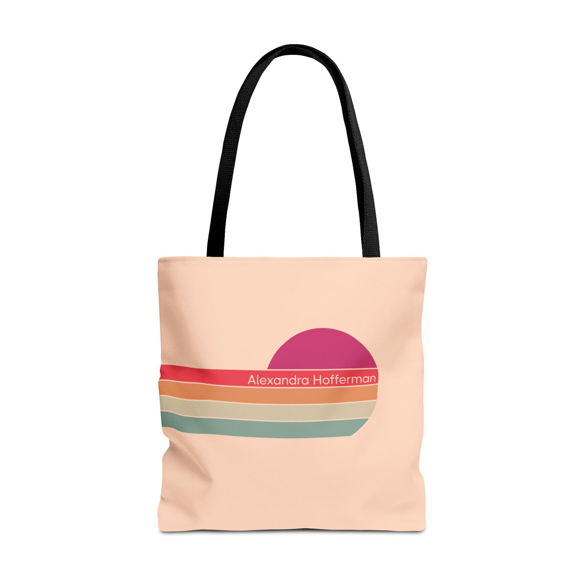 Personalizable Retro Sunset Tote Bag — Pastel Stripes Beach Vibe Carryall
