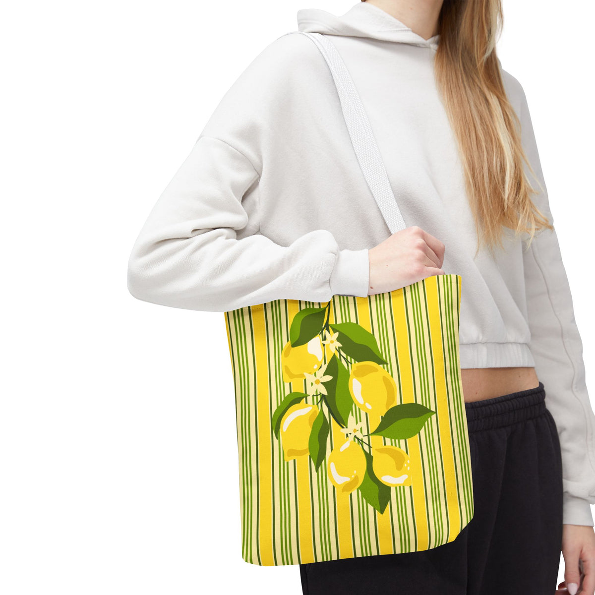 Lemon Stripe Tote Bag - Bright Citrus Summer Market Bag