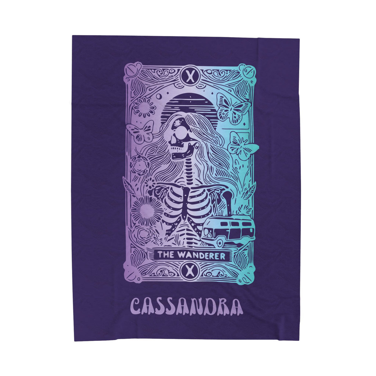 'The Wanderer' Tarot Skeleton Personalized Velveteen Blanket