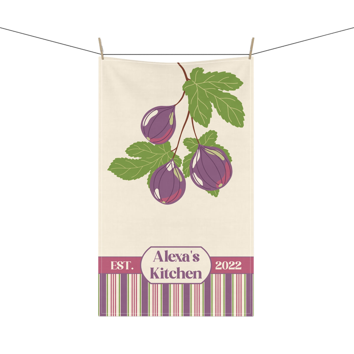 Personalized Fig Tea Towel — Fruit Striped Kitchen Towel