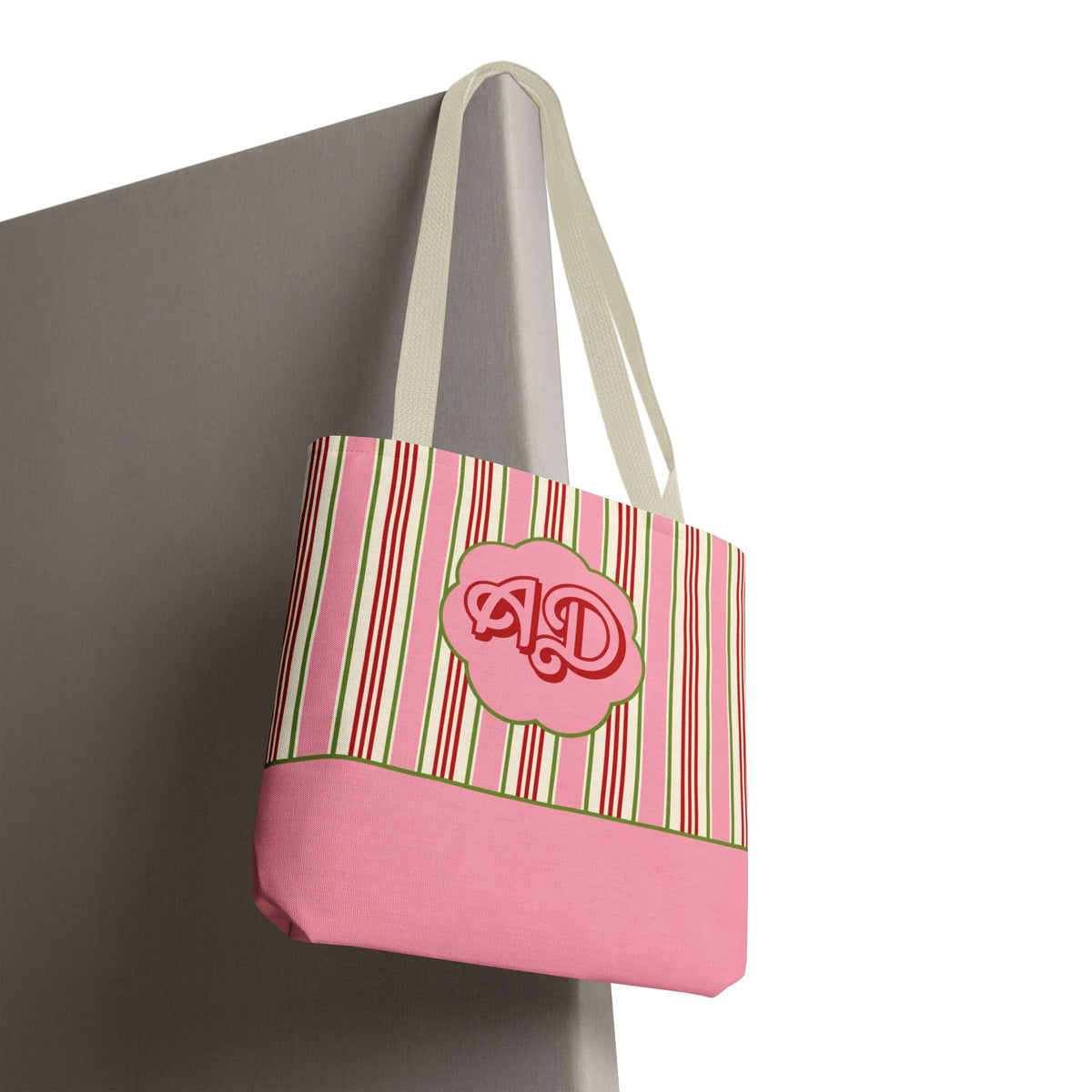 Customizable Striped Pink Tote Bag – Vintage Strawberry Stripe Monogram Tote Bag