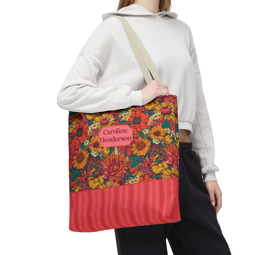 Personalizable Floral Tote - Floral Striped Harvest Tote Bag
