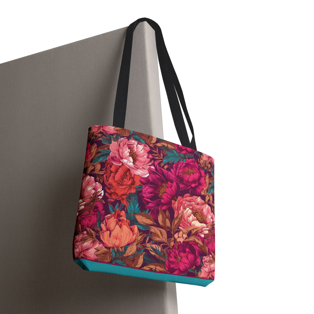 Bright Magenta and Teal Peony Tote Bag – Vintage Punk Floral Carryall