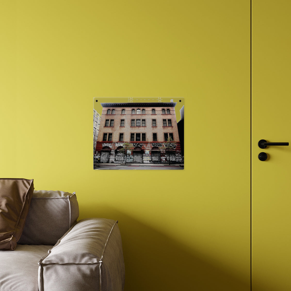 Urban Graffiti Photo Wall Art- Street Level Tagged Building  Acrylic Wall Art Panel