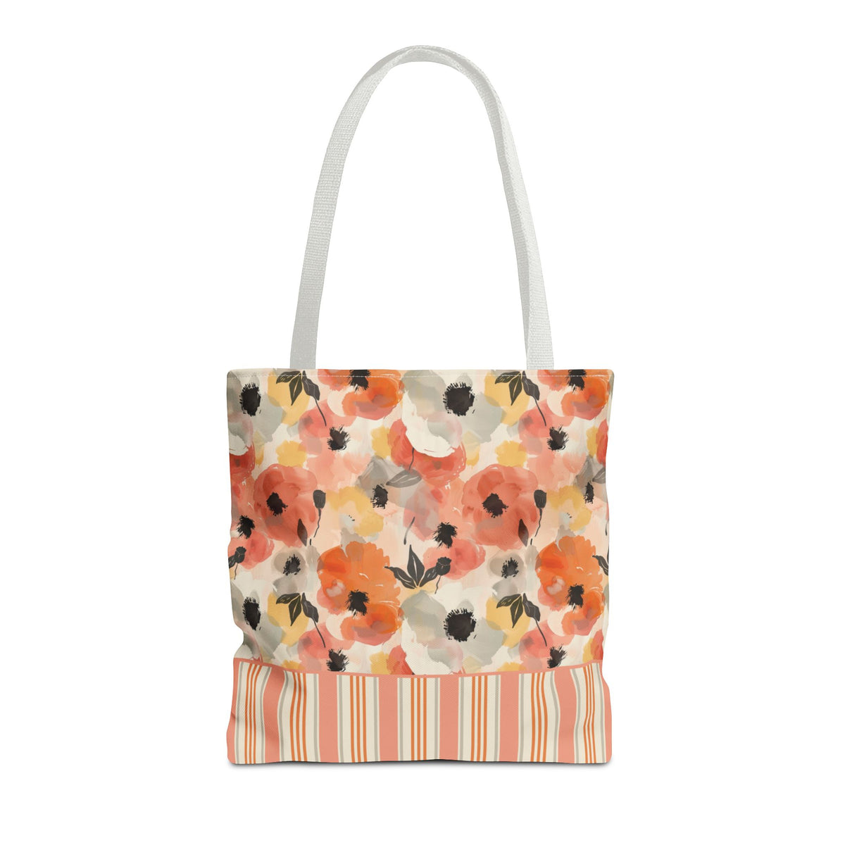 Floral Watercolor Stripe Tote Bag – Peach Blossom Beach and Market Bag