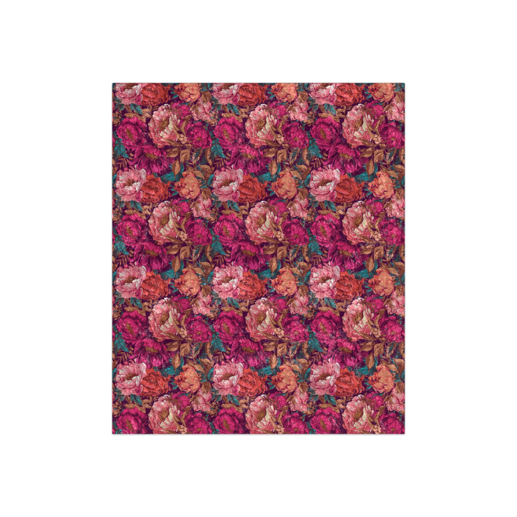 Vivid Magenta Peony Maximalist Crushed Velvet Floral Blanket