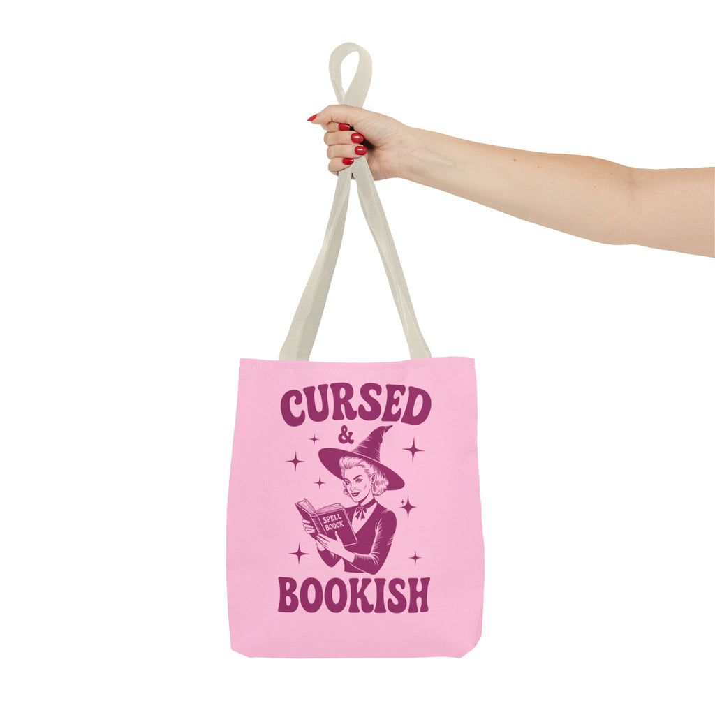 Cursed and Bookish Tote Bag — Witchy Pink Vintage Book Lover Shopper