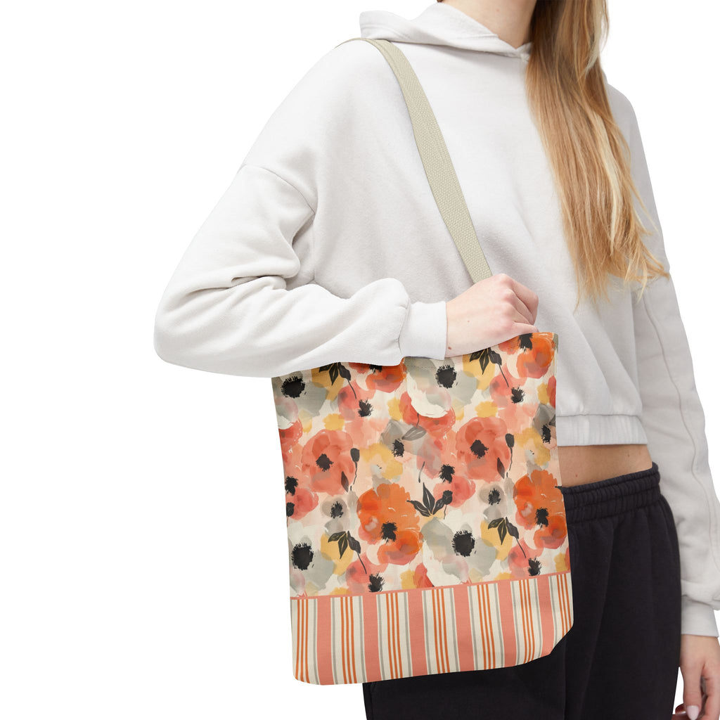 Floral Watercolor Stripe Tote Bag – Peach Blossom Beach and Market Bag