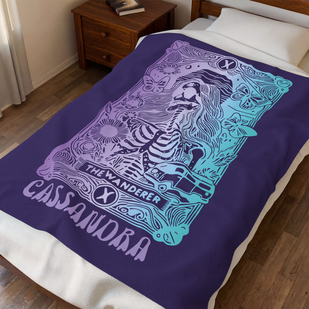 'The Wanderer' Tarot Skeleton Personalized Velveteen Blanket