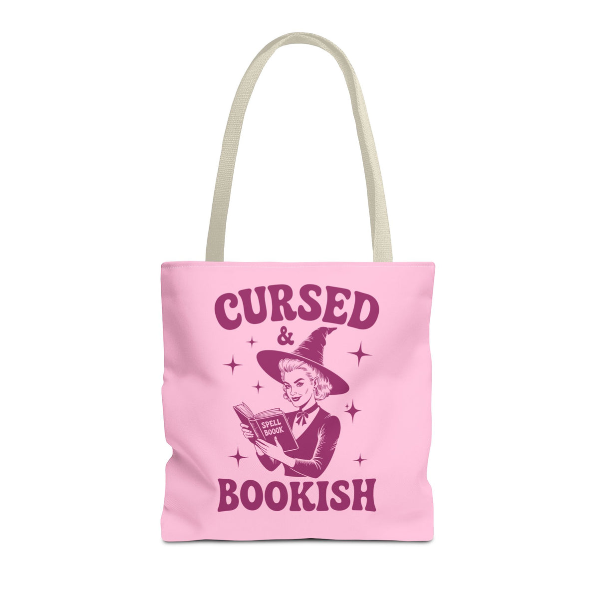 Cursed and Bookish Tote Bag — Witchy Pink Vintage Book Lover Shopper