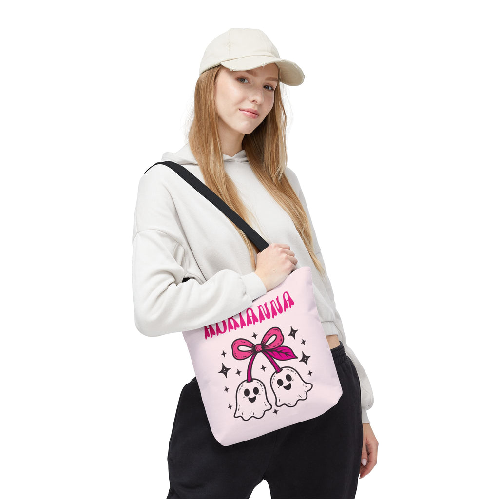 Pink Cute Ghost Cherries Tote Bag - "Spooky and a Cutie" Personalized Halloween Tote