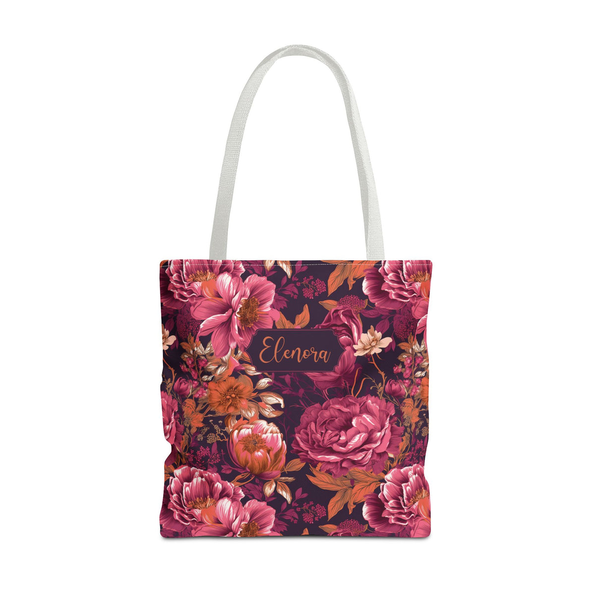Personalizable Floral Maximalist Tote - Vivid Magenta and Orange Print Bag
