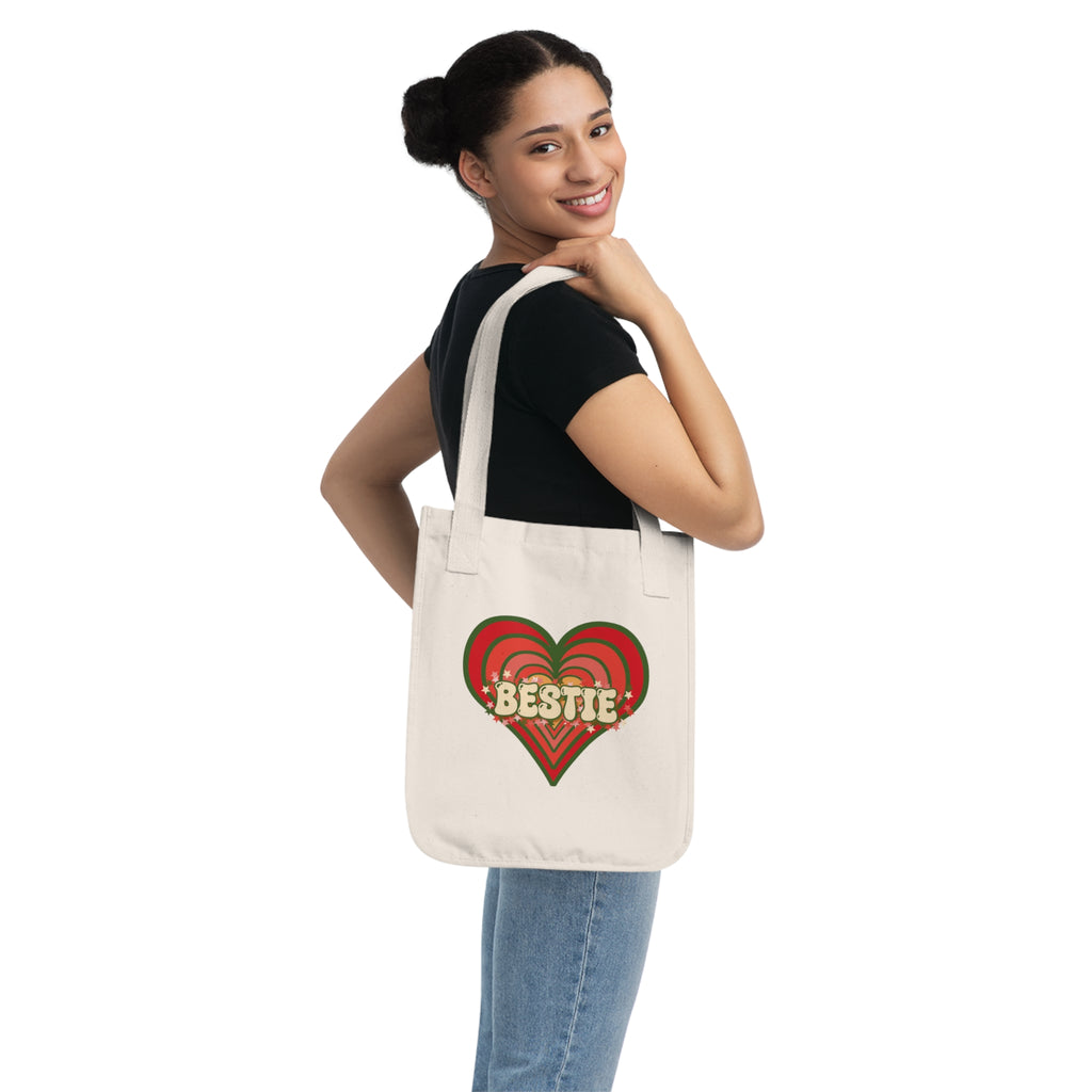 Organic Cotton Best Friend Tote - Retro Love Bestie Heart Bag