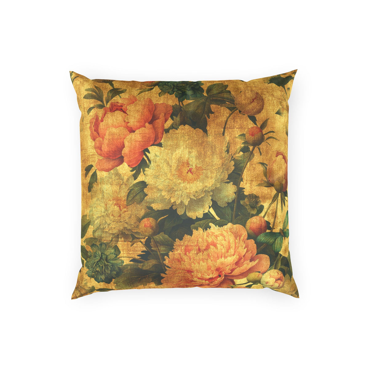 Elegant Velvet Floral Pillow - Vintage Colorful Peonies Throw Pillow