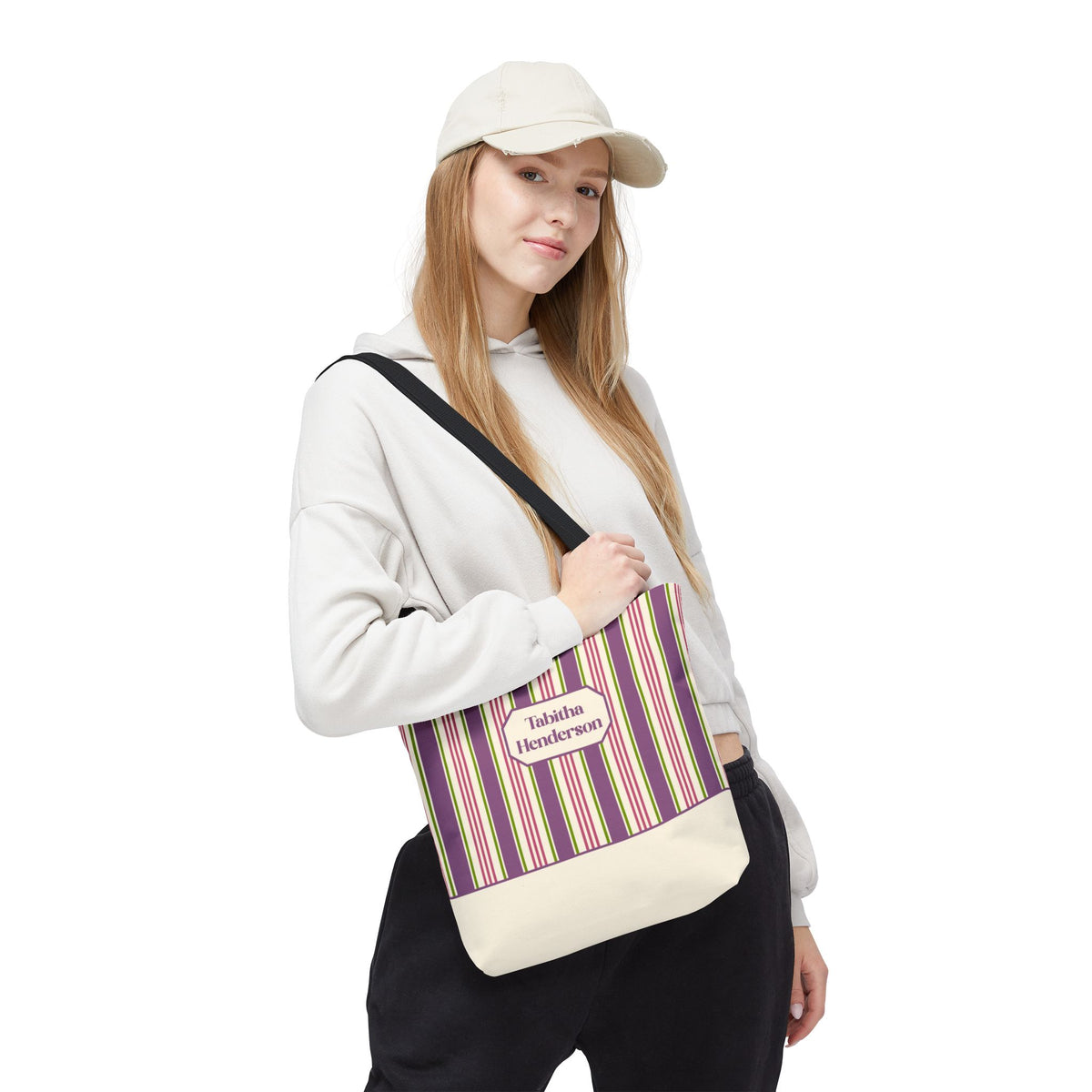 Colorful Striped Tote Bag – Personalizable Purple Pink and Green Tote