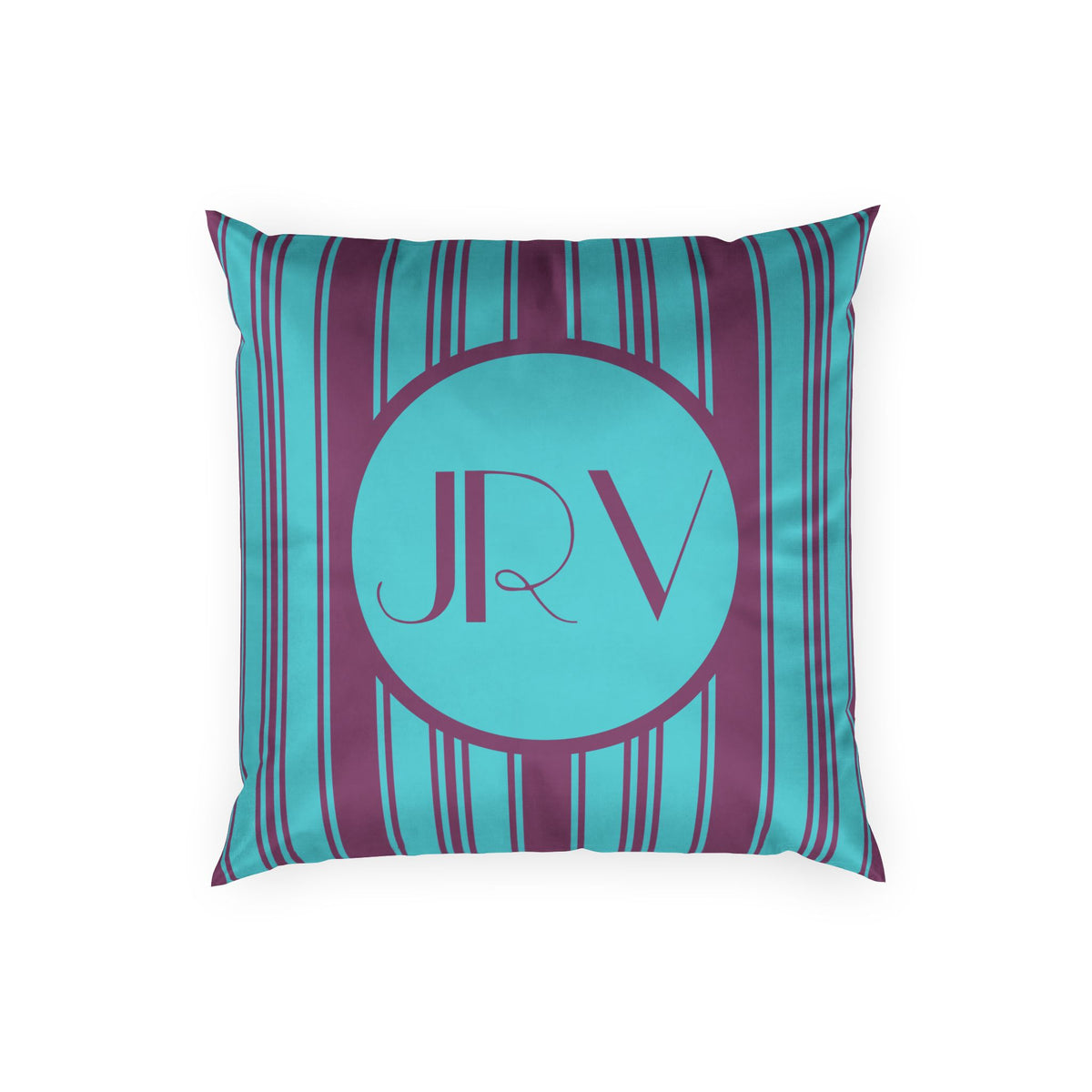 Retro Modern Velvet Pillow - Personalizable Violet and Teal Vintage Striped Monogram Pillow