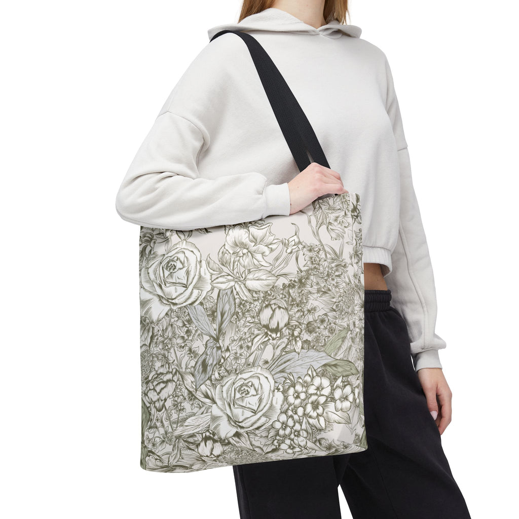 Rose Sketch Tote Bag — Grey Floral Carryall