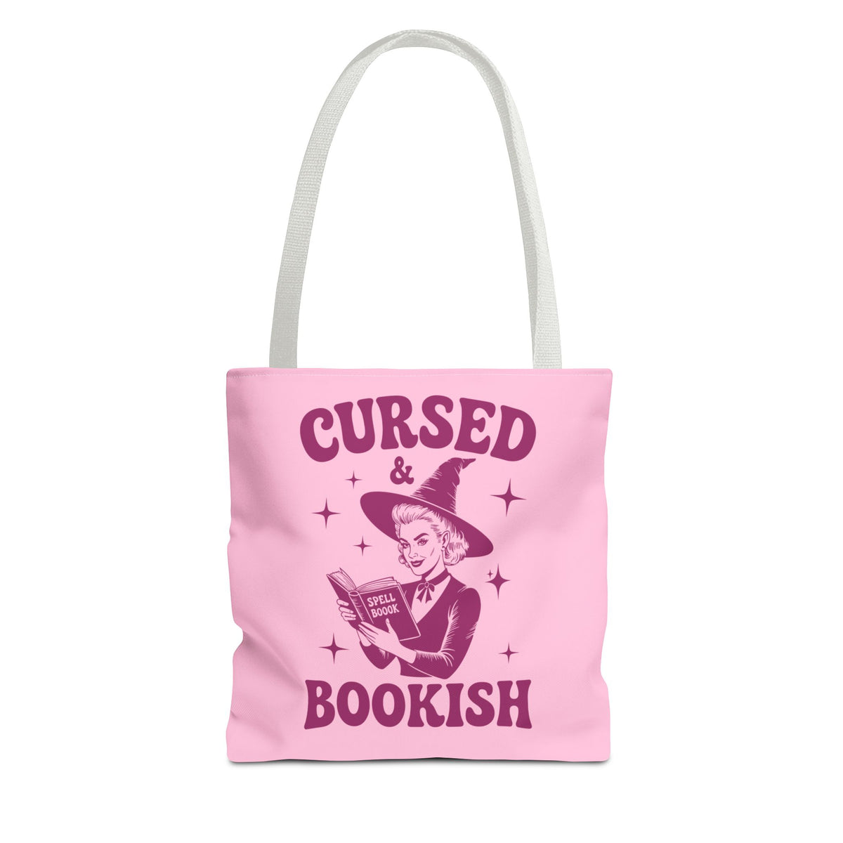 Cursed and Bookish Tote Bag — Witchy Pink Vintage Book Lover Shopper