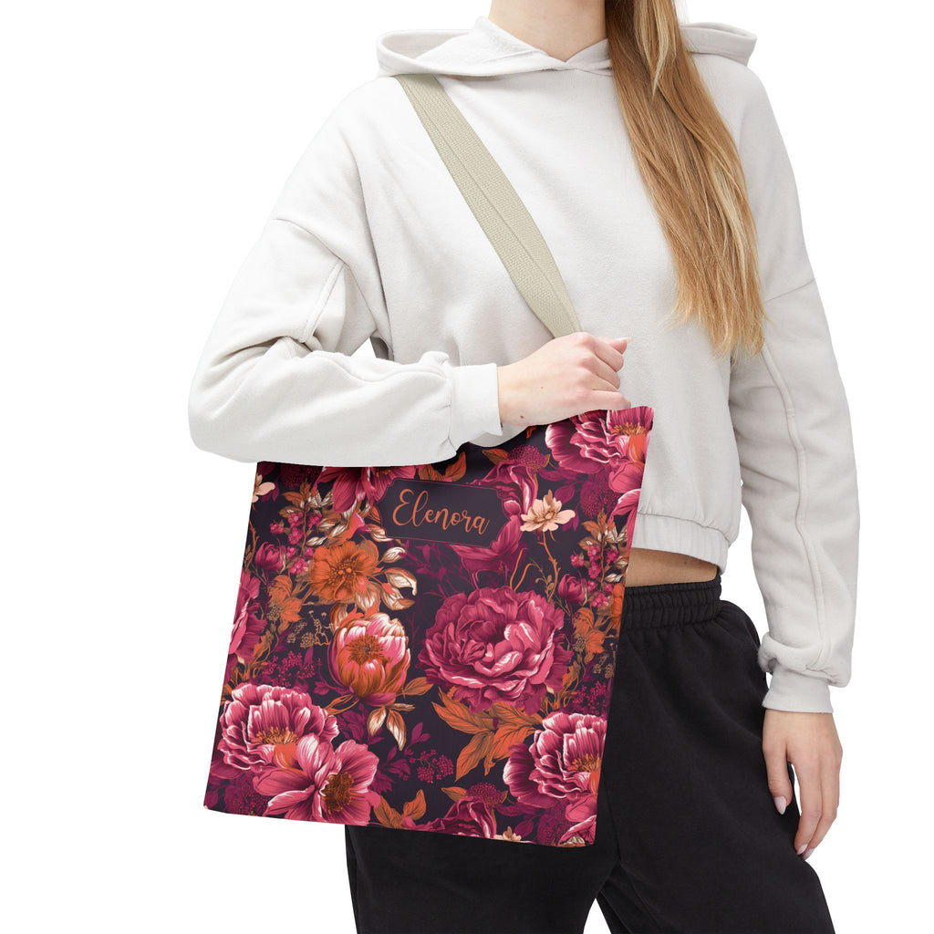 Personalizable Floral Maximalist Tote - Vivid Magenta and Orange Print Bag