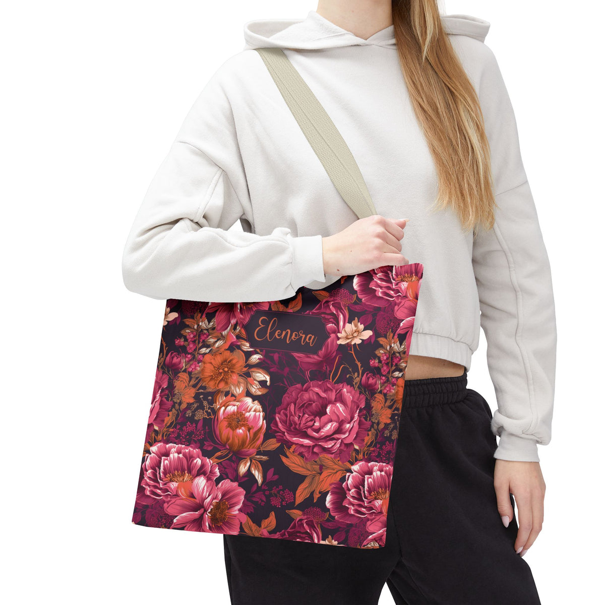 Personalizable Floral Maximalist Tote - Vivid Magenta and Orange Print Bag