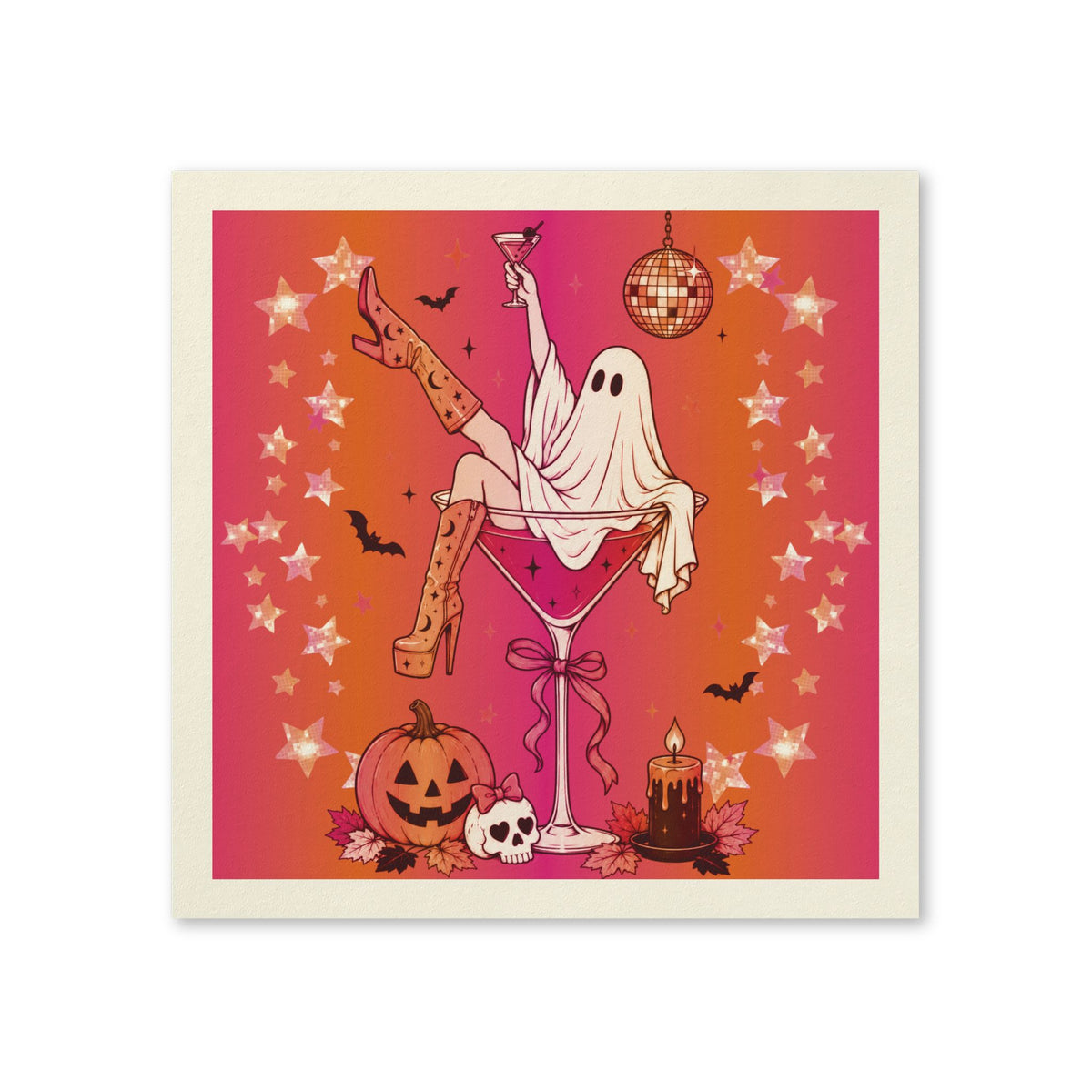 Halloween Martini Ghost Party Napkins — Retro Disco Cocktail Design