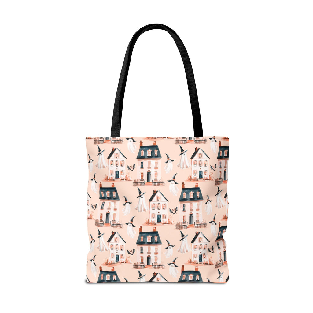 Spooky Cottage Pattern Tote -Haunted Village Ghosts and Houses Bag