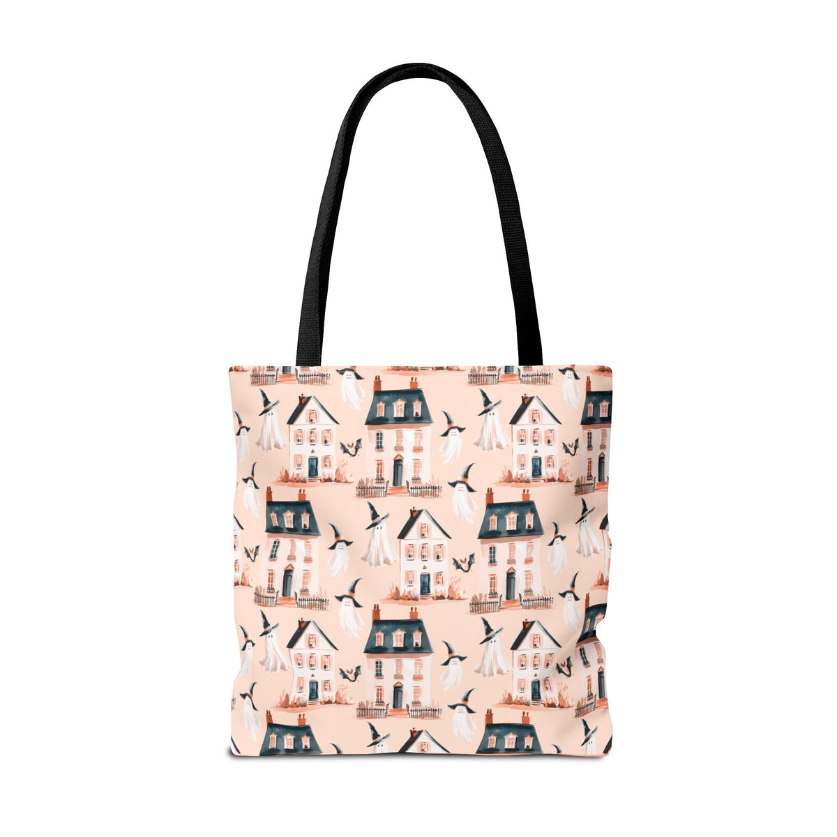 Spooky Cottage Pattern Tote -Haunted Village Ghosts and Houses Bag