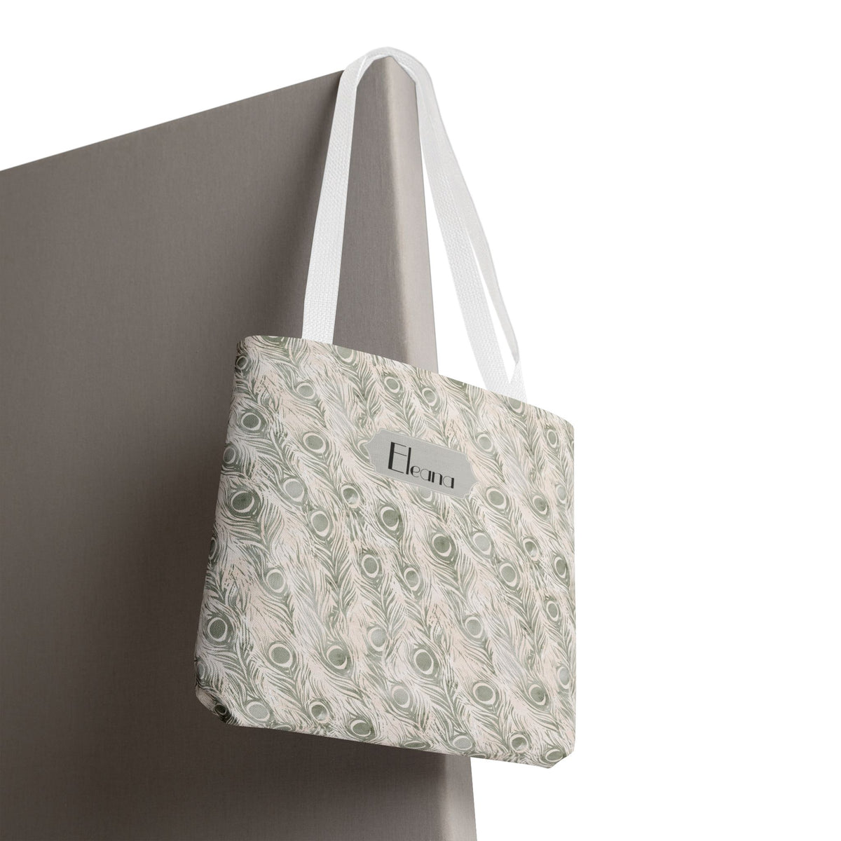 Personalizable Tote - Elegant Grey Peacock Feather Pattern Bag