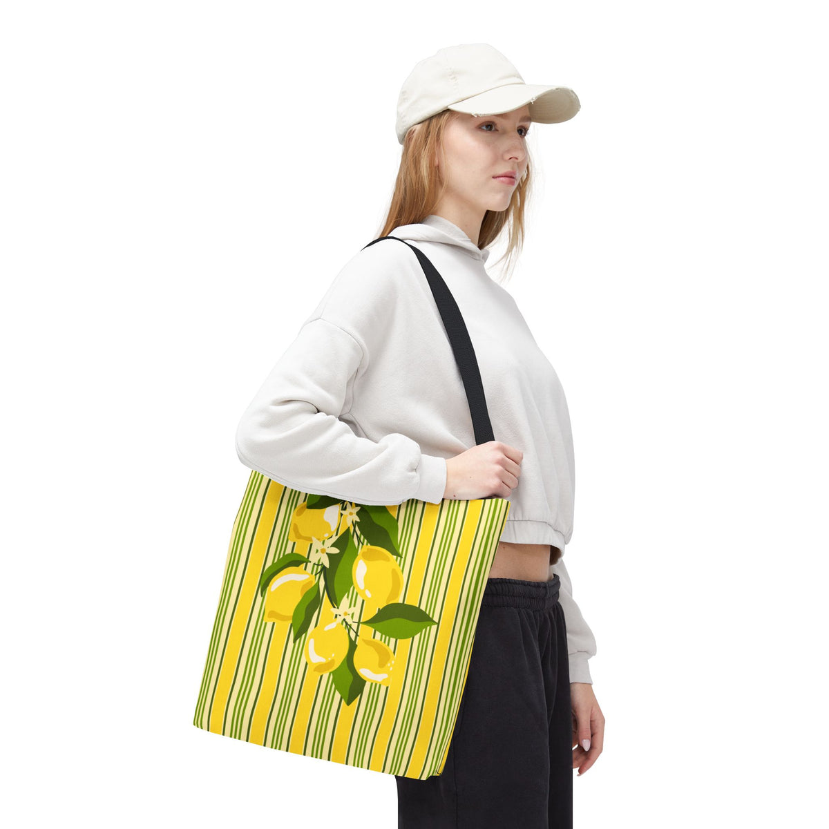 Lemon Stripe Tote Bag - Bright Citrus Summer Market Bag
