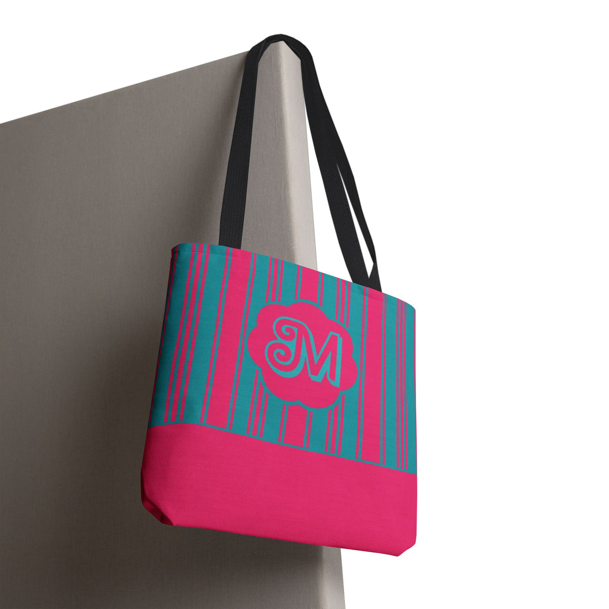 Monogram Pink and Blue Striped Tote Bag — Custom Striped Tote Bag