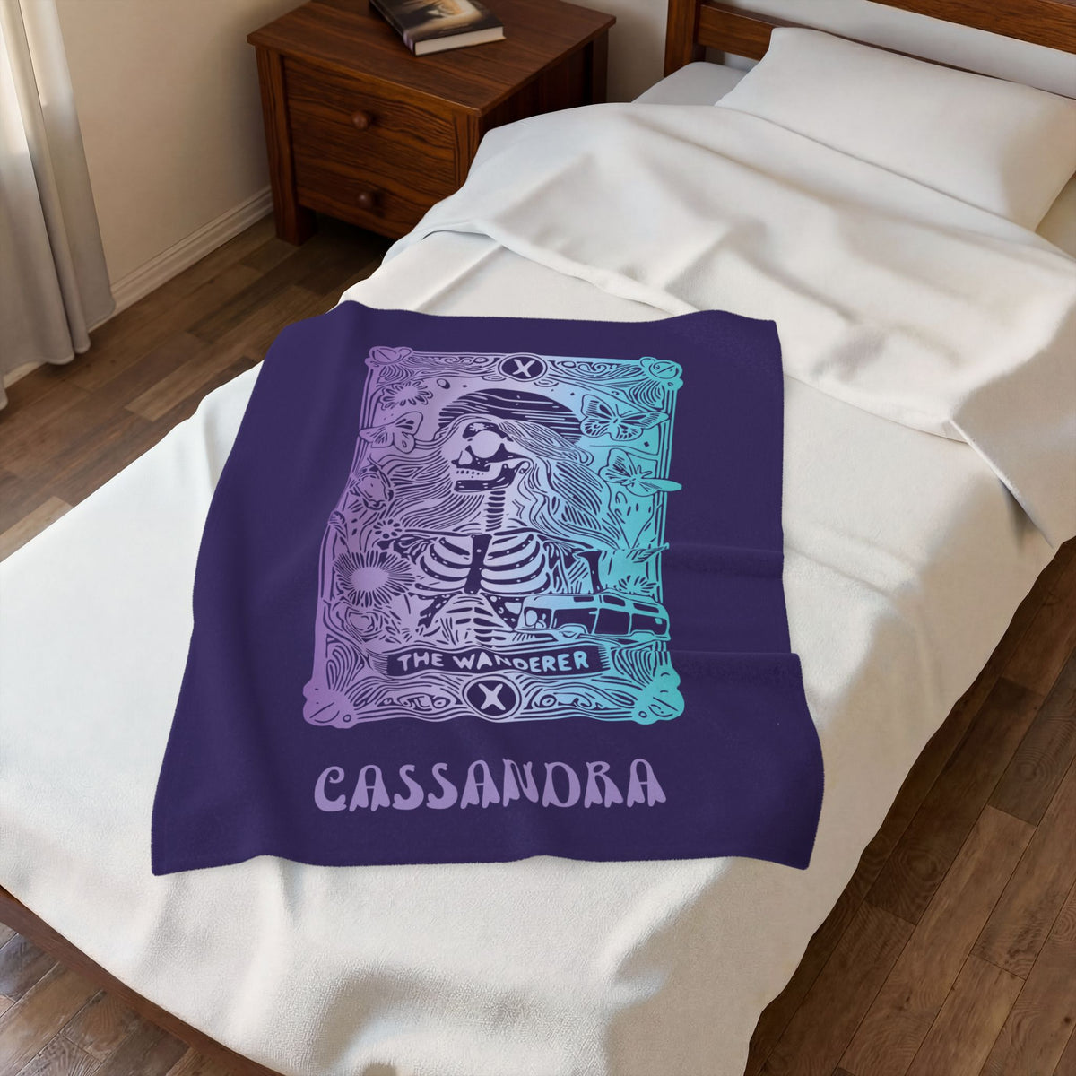 'The Wanderer' Tarot Skeleton Personalized Velveteen Blanket
