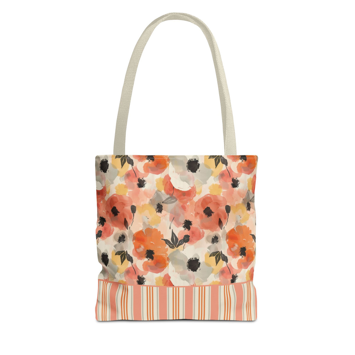 Floral Watercolor Stripe Tote Bag – Peach Blossom Beach and Market Bag