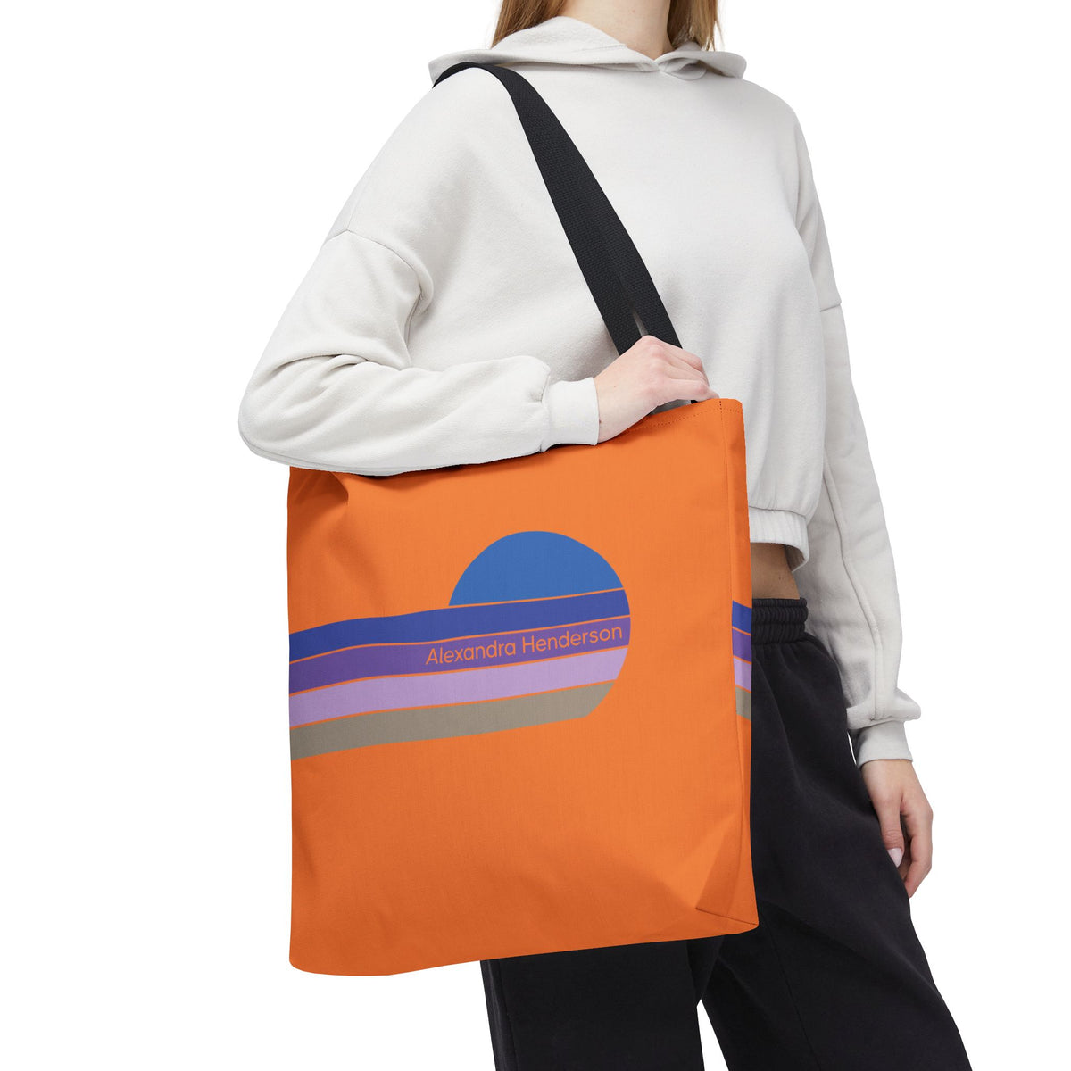 Orange Sunset Stripe Tote Bag – Retro Personalized Name Beach and Market Tote