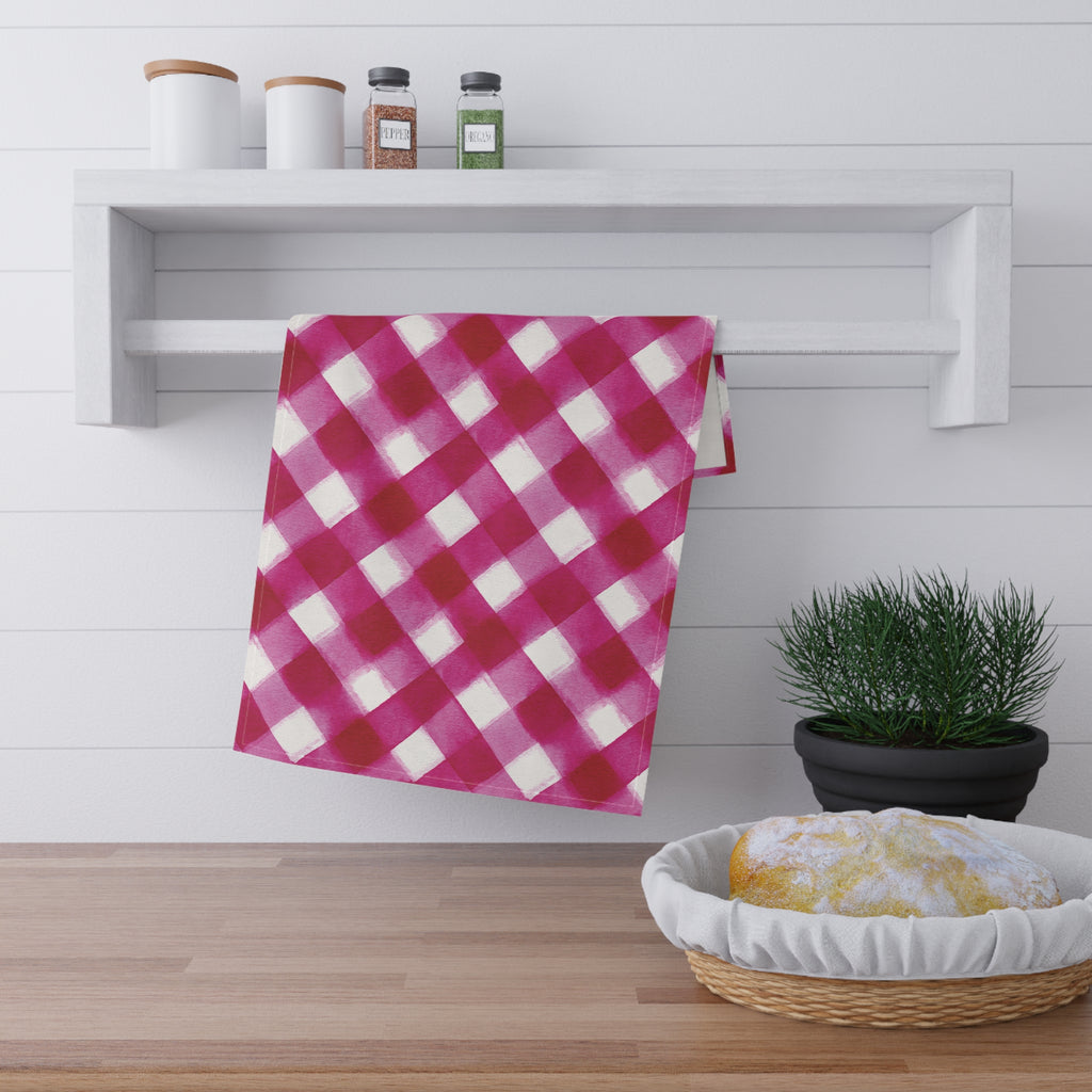 Pink Gingham Kitchen Towel - Bright Magenta Tea Towel