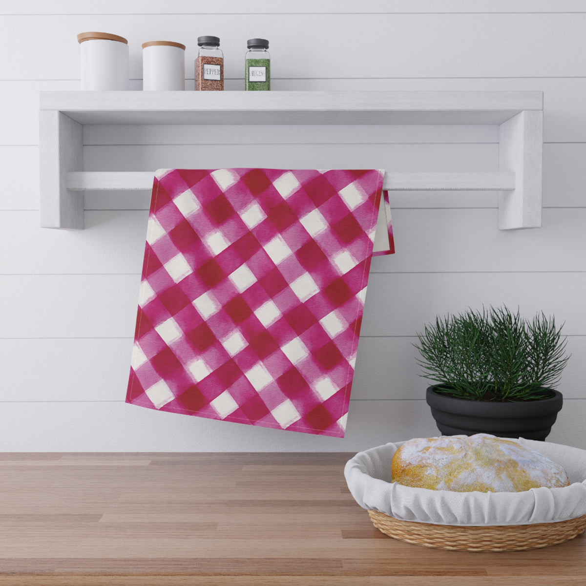 Pink Gingham Kitchen Towel - Bright Magenta Tea Towel