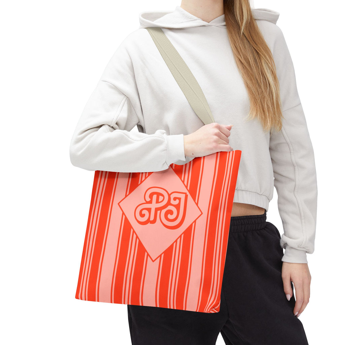 Personalizable Striped Vermillion Tote Bag – Vibrant Vertical Stripe Beach and Market Tote