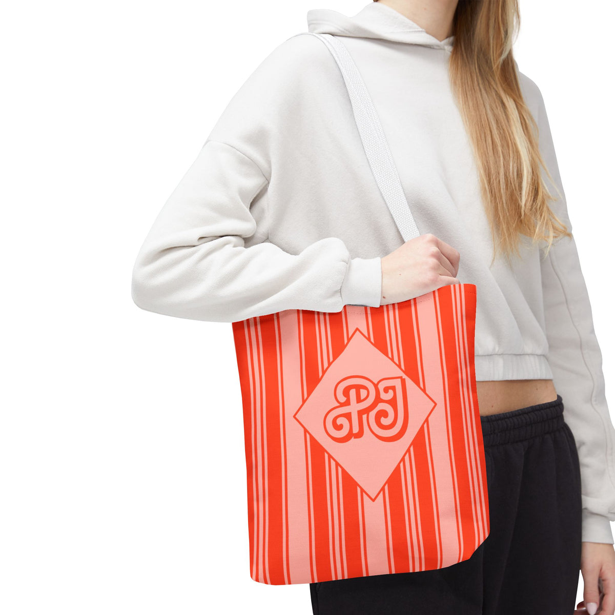 Personalizable Striped Vermillion Tote Bag – Vibrant Vertical Stripe Beach and Market Tote