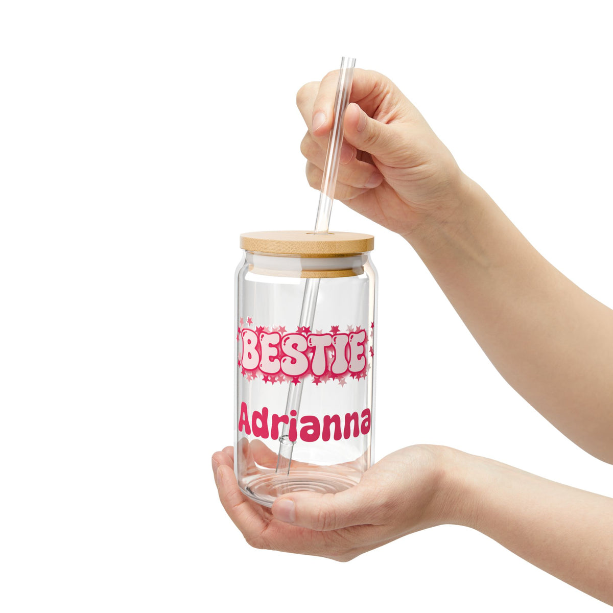Personalizable Glass Cup - Strawberry Milk Pink Starry Bestie Glass