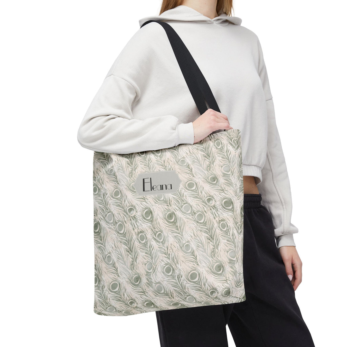 Personalizable Tote - Elegant Grey Peacock Feather Pattern Bag