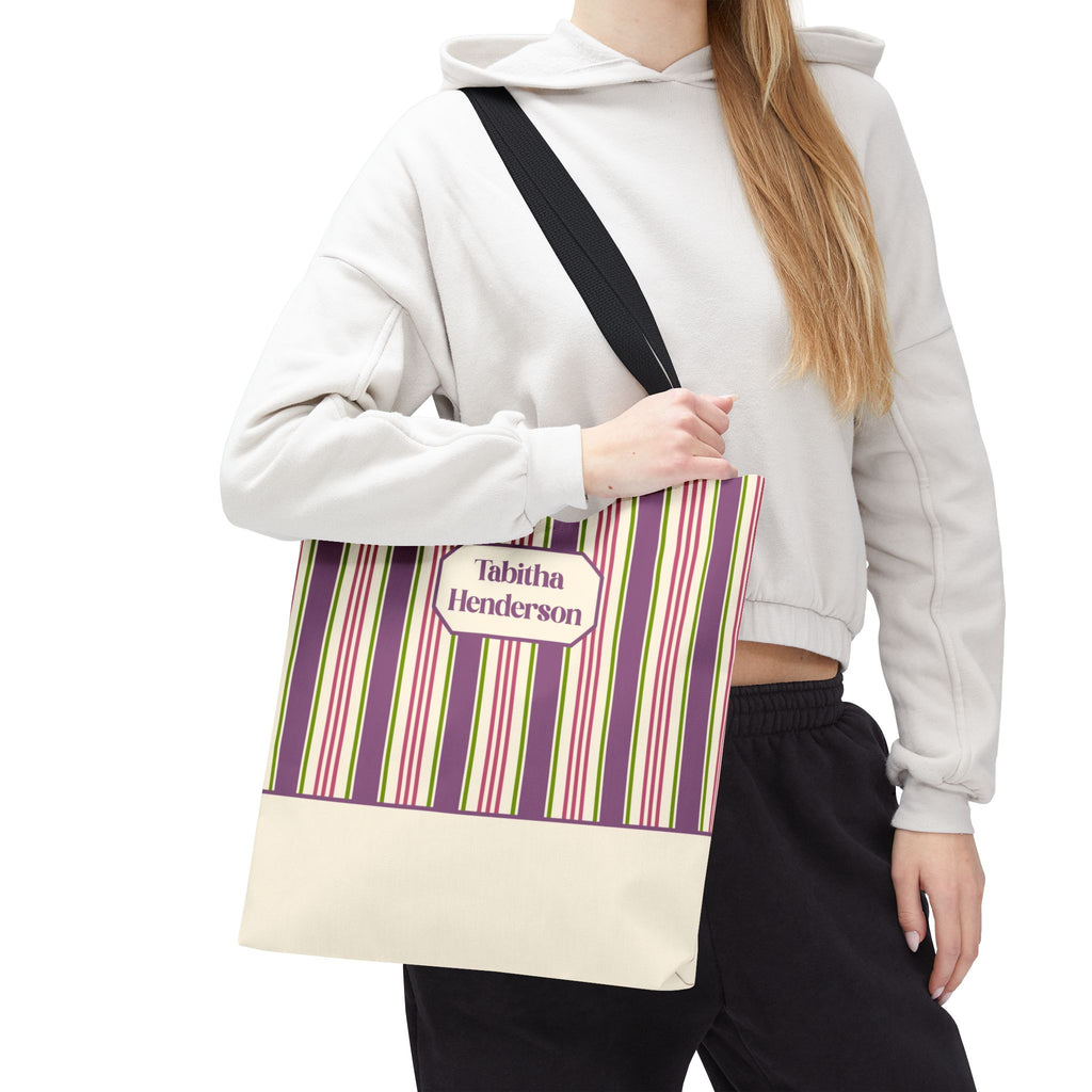 Colorful Striped Tote Bag – Personalizable Purple Pink and Green Tote