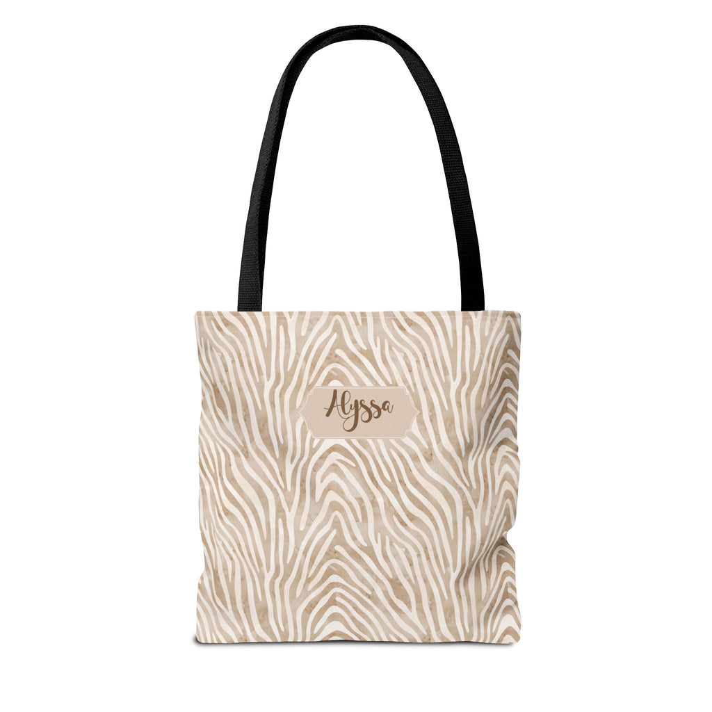 Personalizable Animal Print Bag - Beige Zebra Patterned Tote