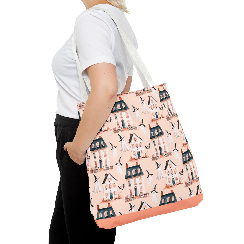 Spooky Cottage Pattern Tote -Haunted Village Ghosts and Houses Bag