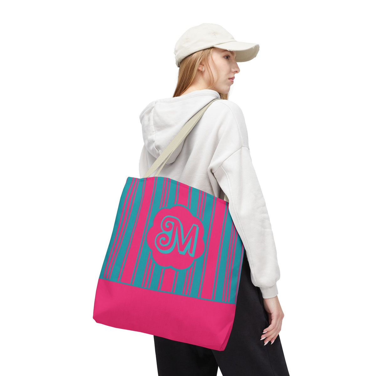Monogram Pink and Blue Striped Tote Bag — Custom Striped Tote Bag